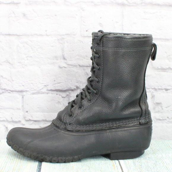 L.L. Bean Other - LL Bean Black Leather Lace Up Mid Calf Shearling Lined Duck Boots Size 9 Medium